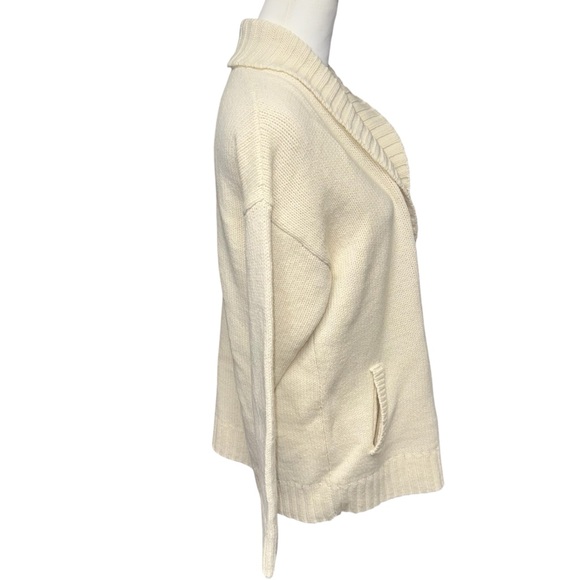 L.L.Bean Classic Ragg Lambswool Cardigan shawl collar toggle buttons cream sz XL - Picture 9 of 13